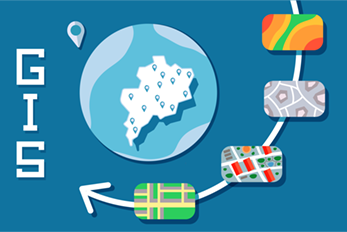 Concept illustration representing different applications of mapping with Geographic Information System (GIS) Software